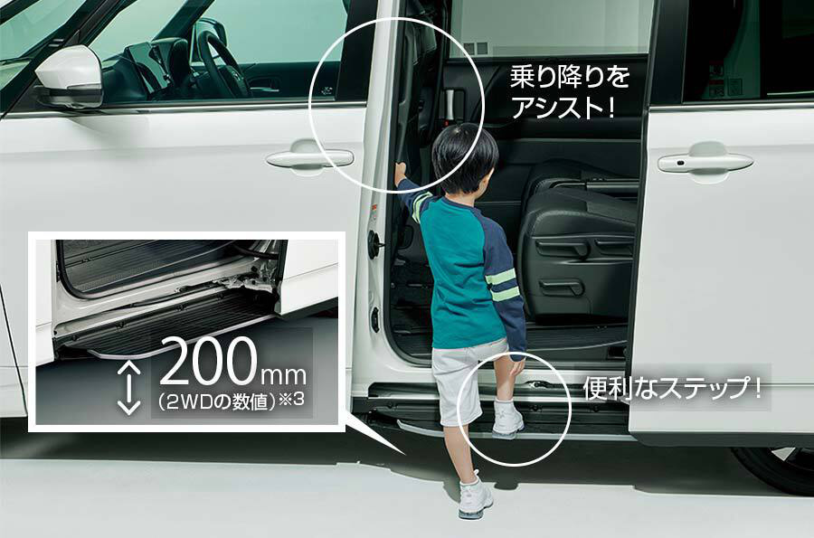 ユニバーサルステップは地上高 200mm（2WDの数値）