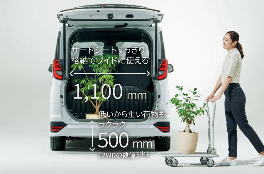 サードシートすっきり格納でワイドに使える/幅1,100mm、低いから重い荷物もラクラク/高さ500mm