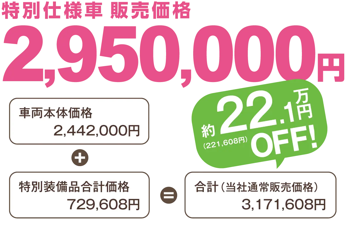 特別仕様車 販売価格【約22.1万円OFF！】2,950,000円