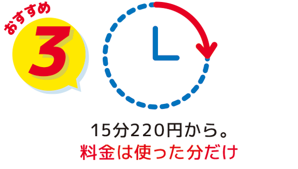 15分220円から。料金は使った分だけ