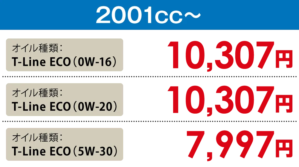 排気量2001cc〜 高性能オイル料金7,997円から